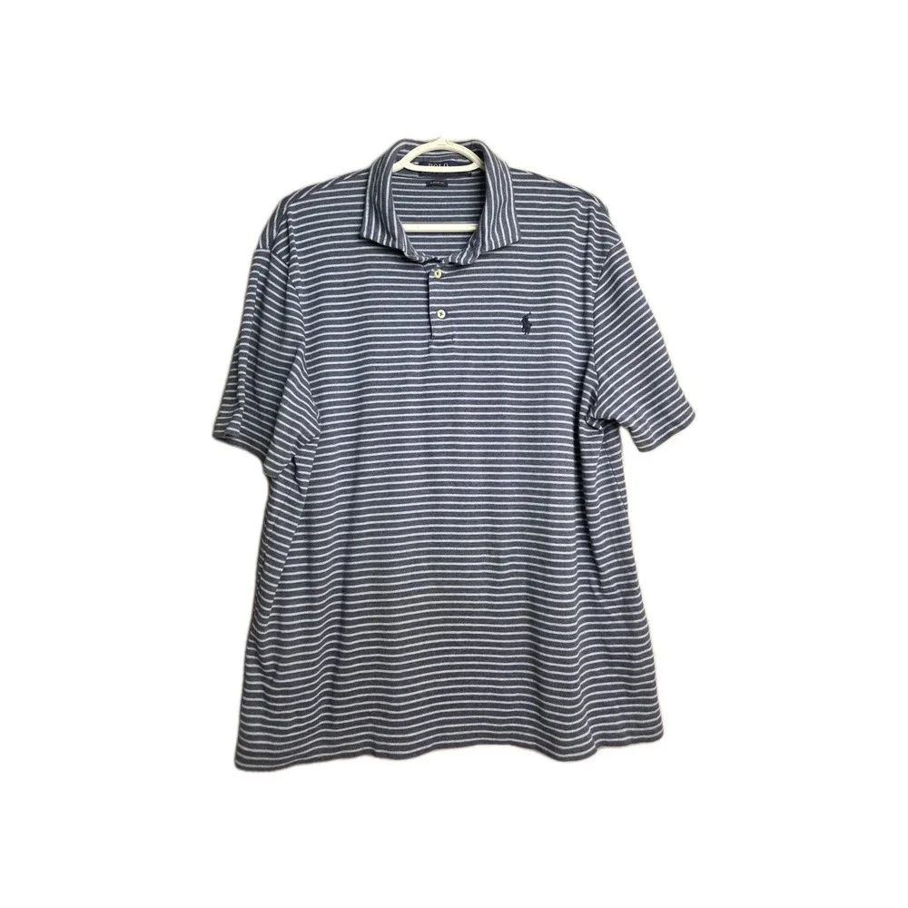 Polo Ralph Lauren Shirt Men Large Blue Striped Two Tone Classic Fit Short Sleeve